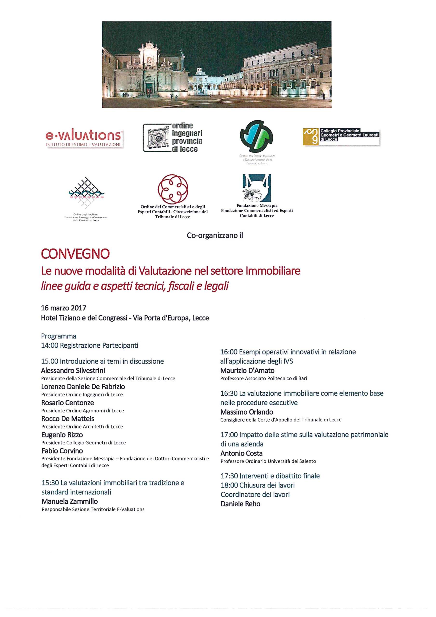 Convegno: Le nuove modalità di Valutazione nel settore Immobiliare – Lecce 16/03/2017