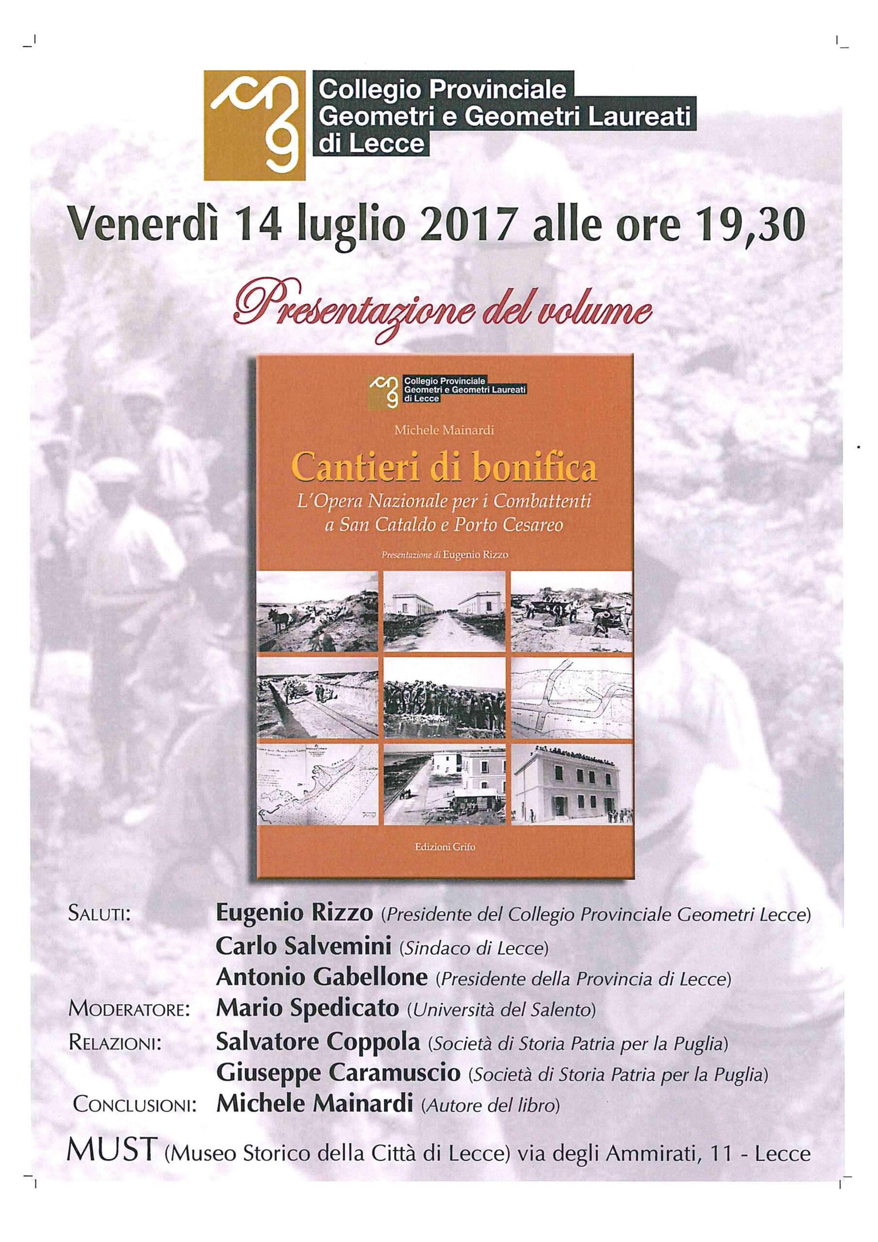 Invito presentazione volume “Cantieri di Bonifica” – Lecce 14/07/2017