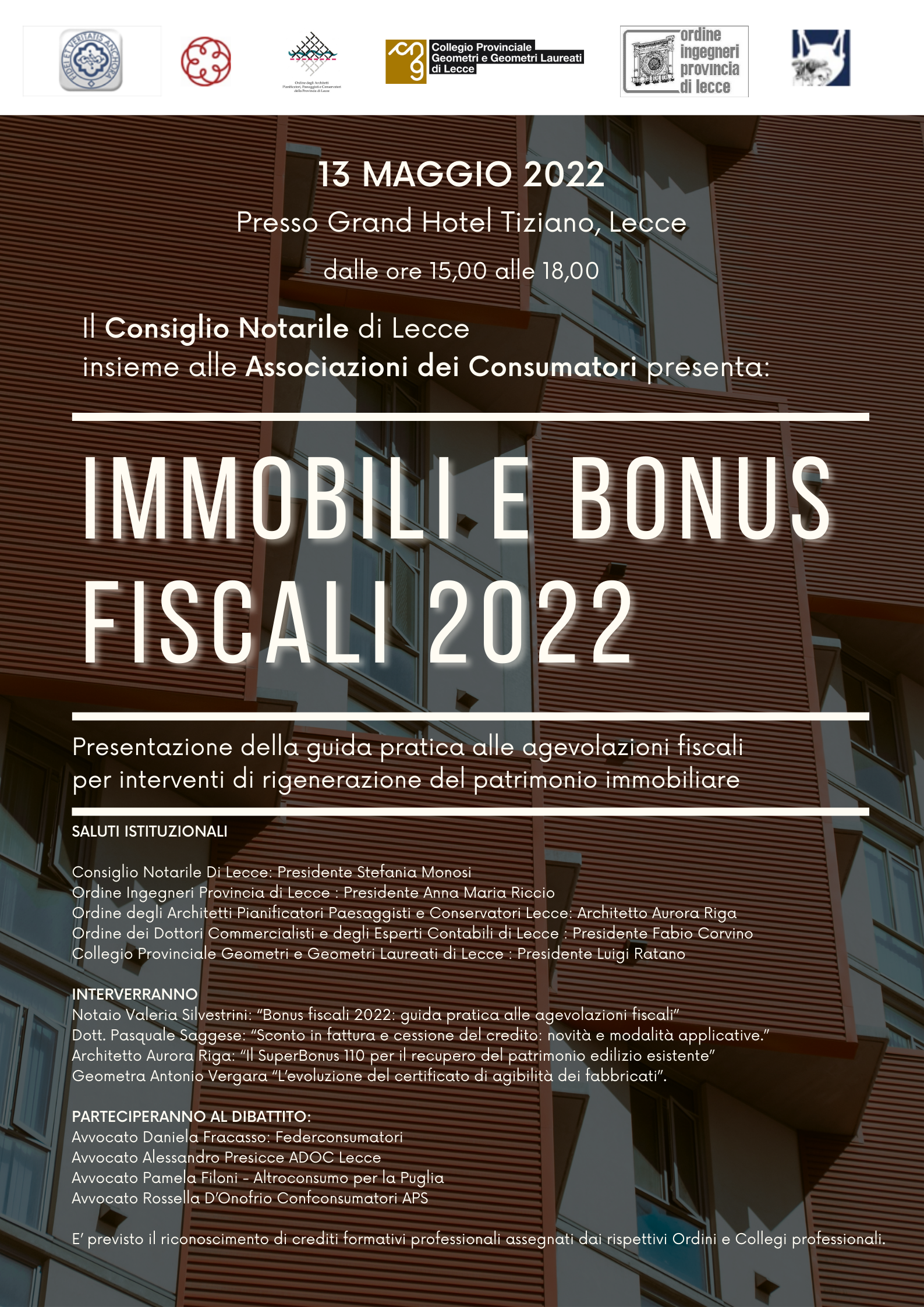 Consiglio Notarile di Lecce – Evento “IMMOBILI E BONUS FISCALI 2022” – 13 maggio 2022
